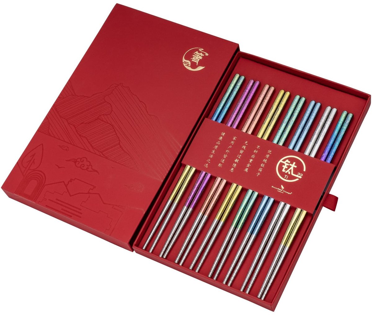 Solidchoice - Set van 8 Titanium Eetstokjes in Luxe Cadeauverpakking