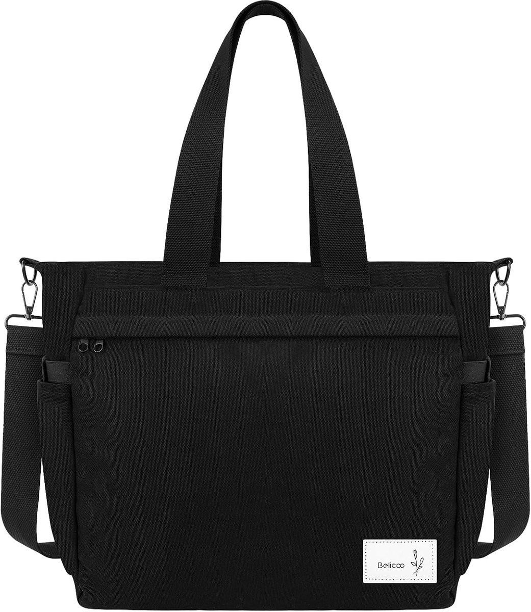 Dames tote bag XL - Zwarte schoudertas - Met rits - Perfect voor school - ShopVlot