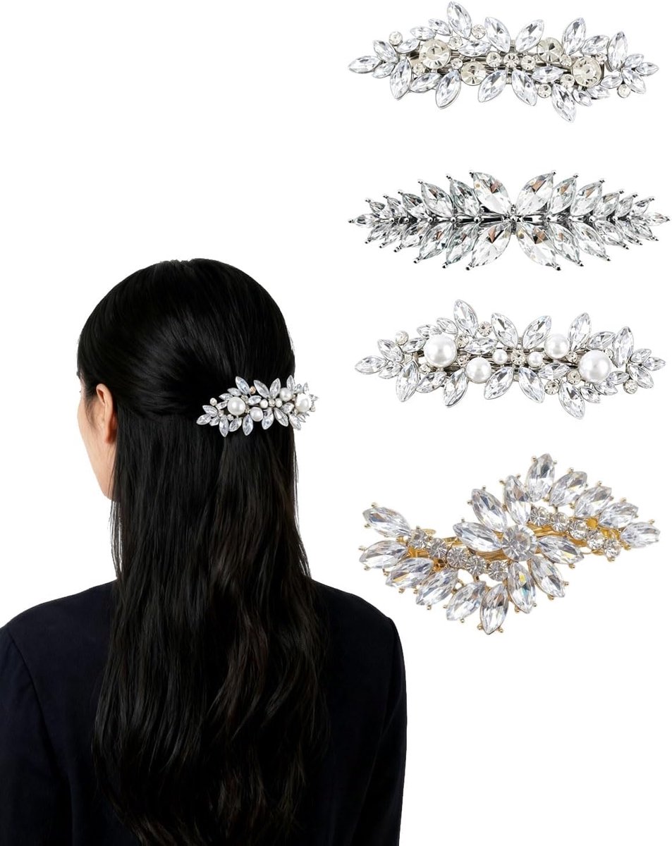 Haarspelden voor bruid - 4 stuks - zilverkleurig - met kristallen en strass - elegant haaraccessoire - ShopVlot