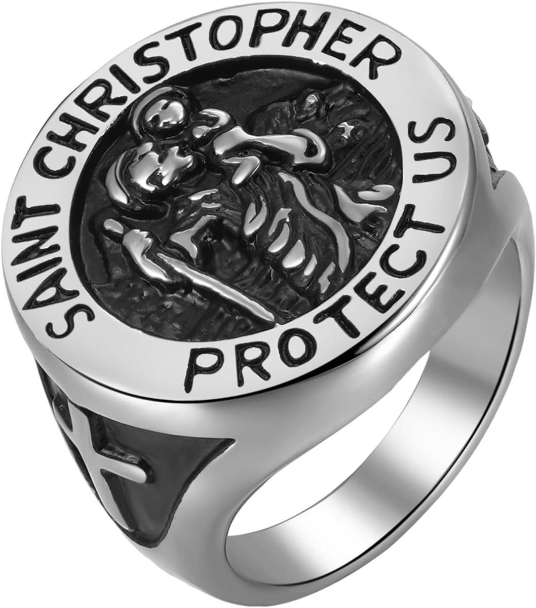Ring voor heren maat 67 - roestvrij staal - met heilige Christoffel-medaille - bescherming voor reizigers - ShopVlot
