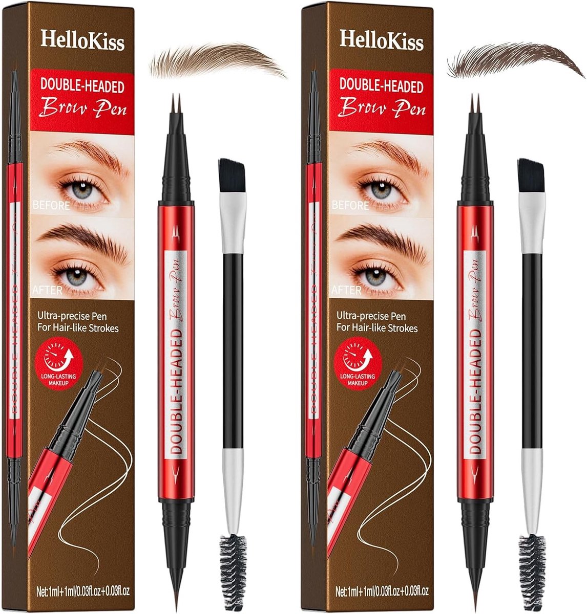 Wenkbrauwstift set - 2 dubbele microblading stiften - bruin en donkerbruin - perfecte vormgeving - ShopVlot