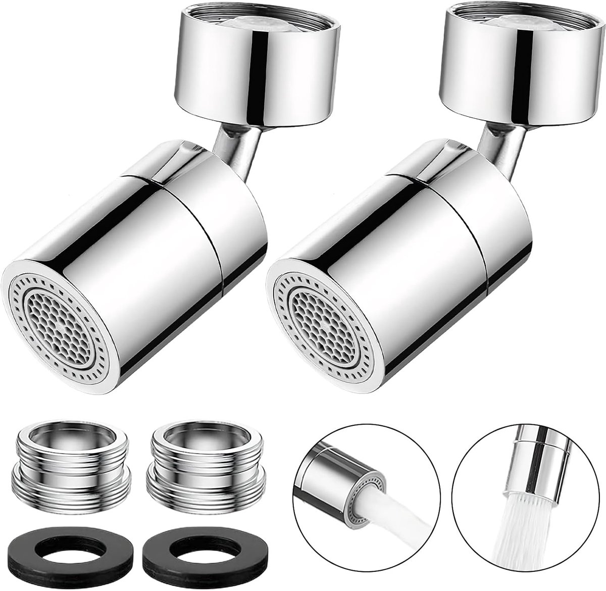 Kraanaccessoire 360° rotatie - 2 sprayfuncties - M22/M24 jetregelaar - waterbesparend voor keuken - ShopVlot