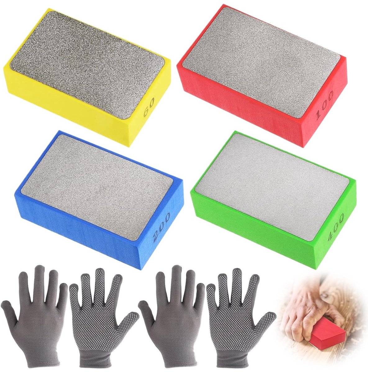 Diamant slijppads 4 stuks - met antislip nylon handschoenen - voor glas en tegel slijpen - hoge efficiëntie - ShopVlot