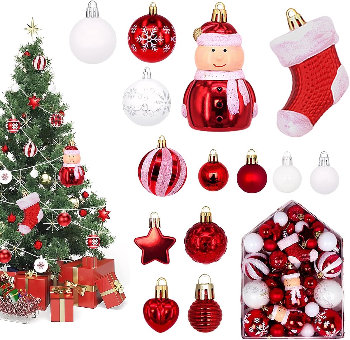 Kerstballen set van 72 - kleurrijk en licht - kunststof - creëer een feestelijke sfeer - ShopVlot