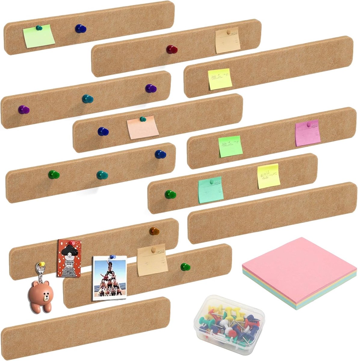 Vilt prikbord zelfklevend - 12 stuks strips - cinnamon geel - perfect voor kantoor en keuken - ShopVlot