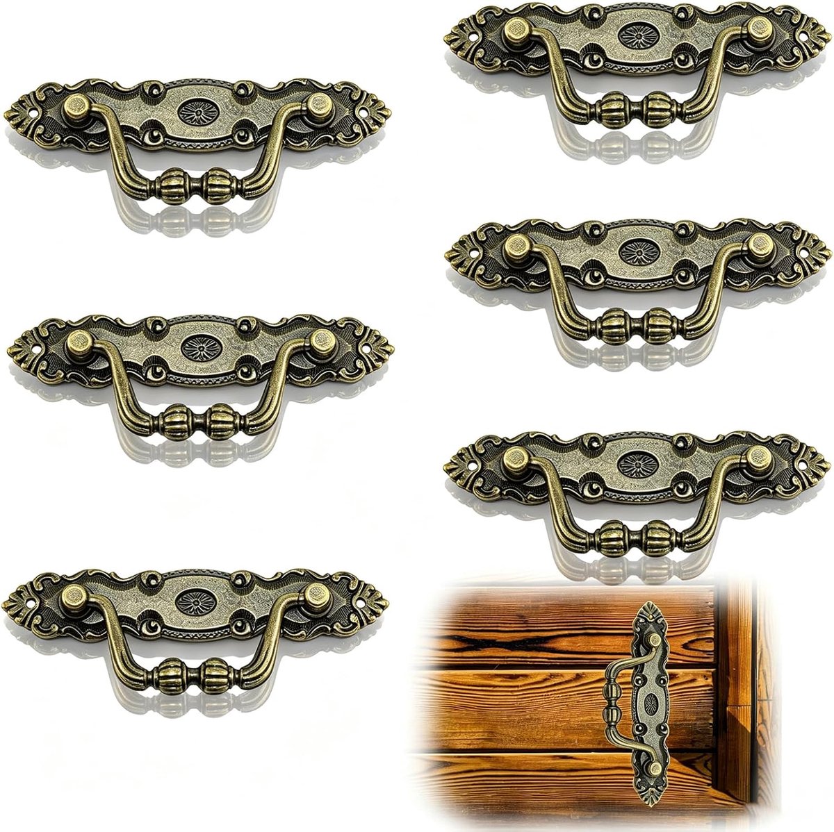 Antieke kastgrepen - 6 stuks - zinklegering - vintage design - voor meubels en decoratie - ShopVlot