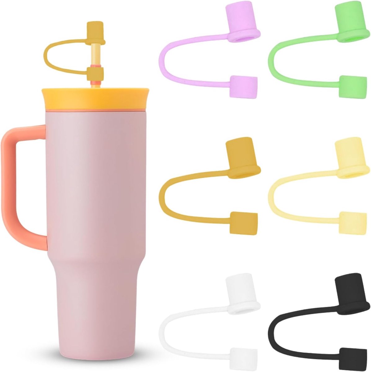 Siliconen rietjes 10mm - herbruikbare rietje covers - stofdicht en lekvrij - hygiënisch voor onderweg - ShopVlot