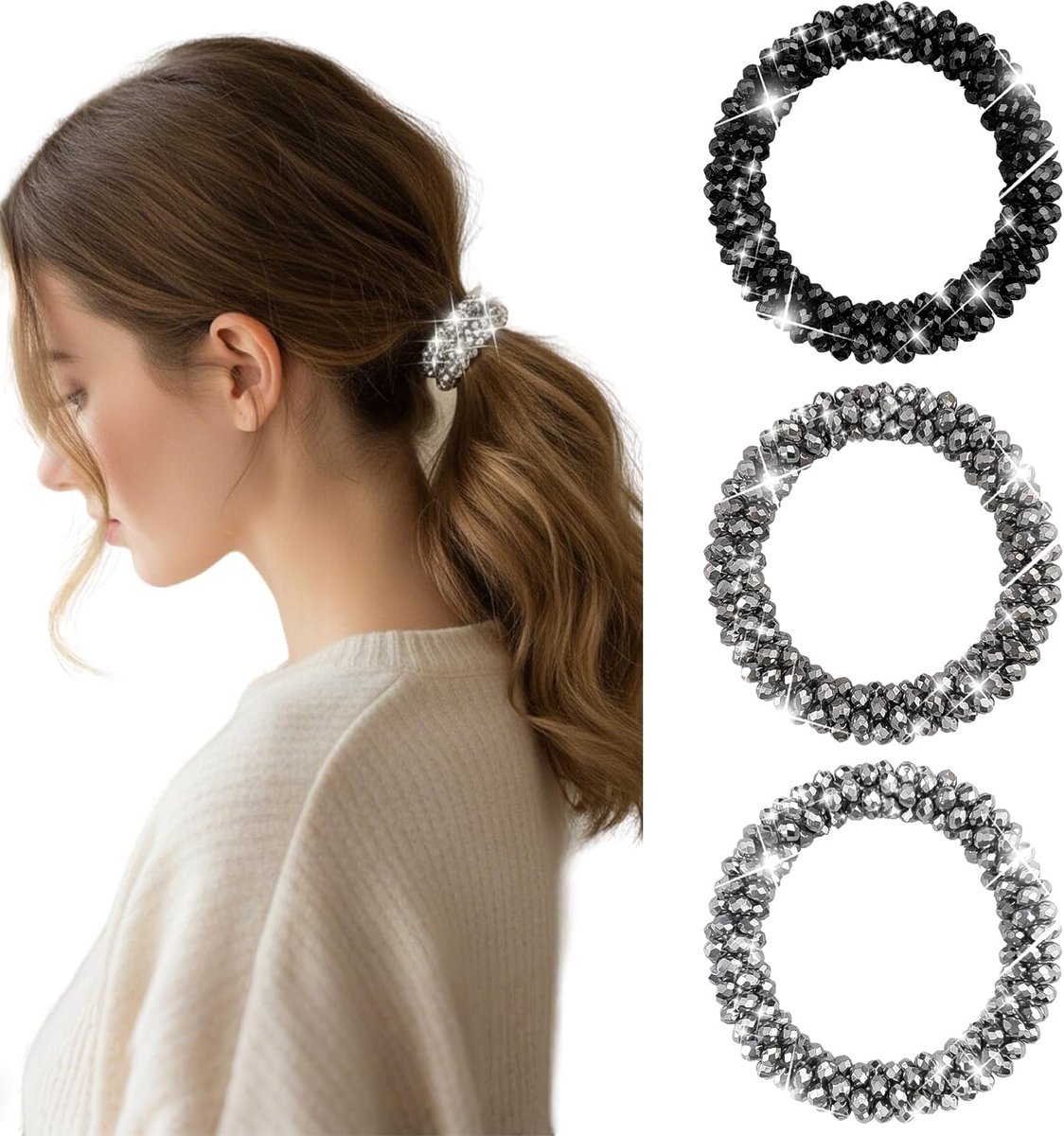 Haarband met Strass - Glanzende Haarstrik met Parels en Kristallen - Ponytail Houder voor Dames en Meisjes - ShopVlot
