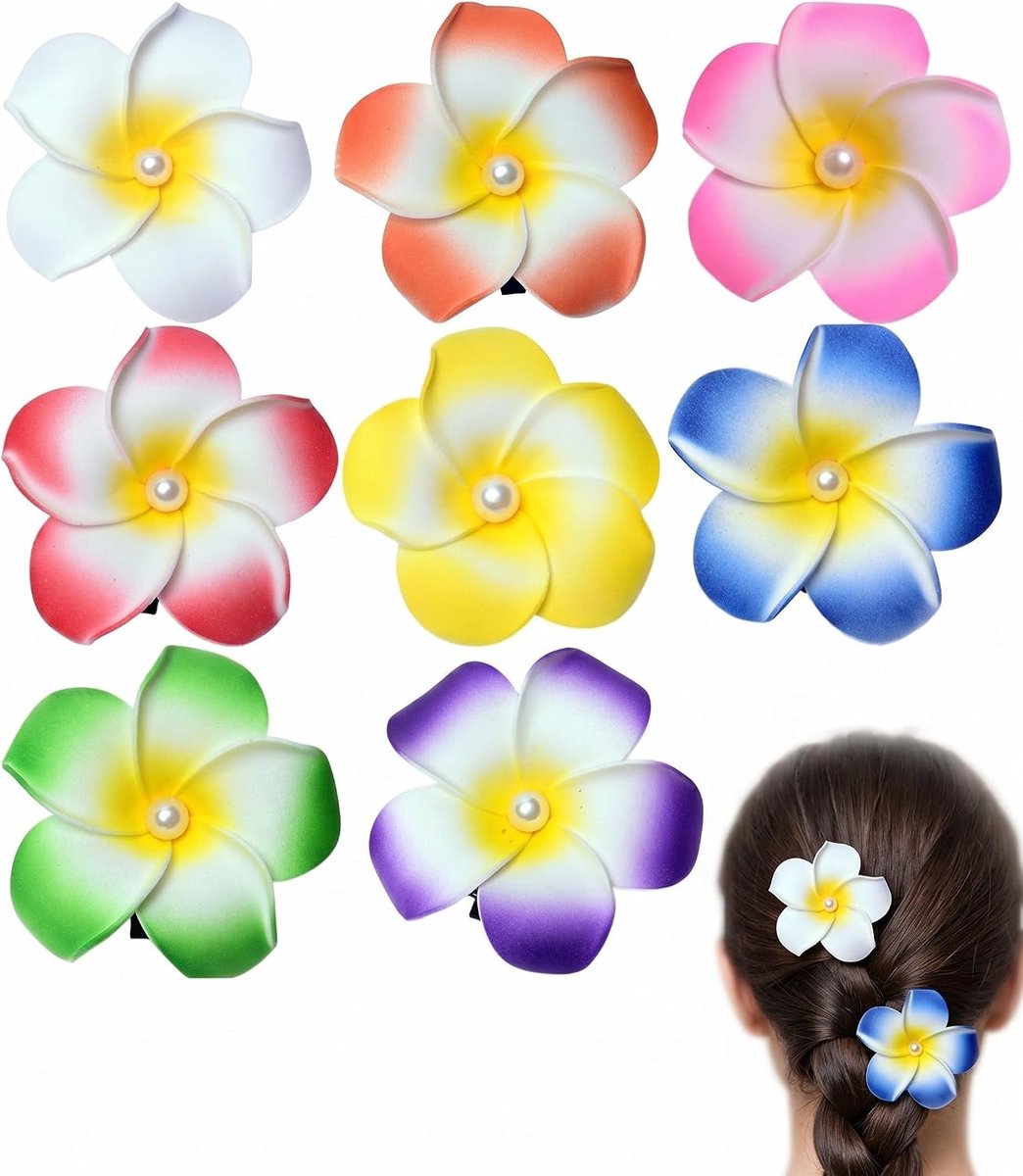 Haarspelden met Hawaï-bloem - 8 stuks - met parels - elegante accessoires voor bruiloft - ShopVlot