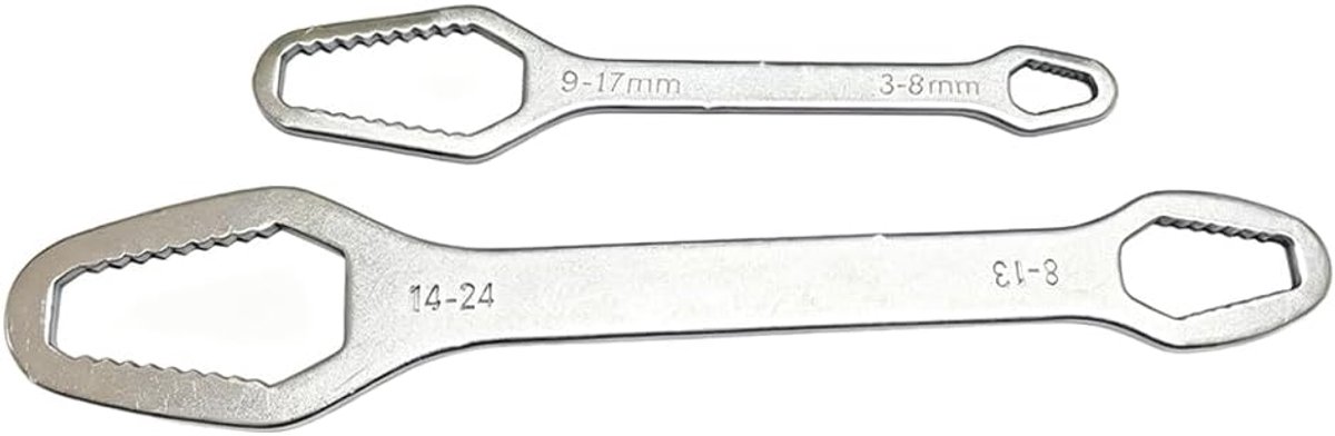 Universele sleutelset 2 stuks - dubbele schroefsleutel - zelfspannend ontwerp - ideaal voor reparaties - ShopVlot