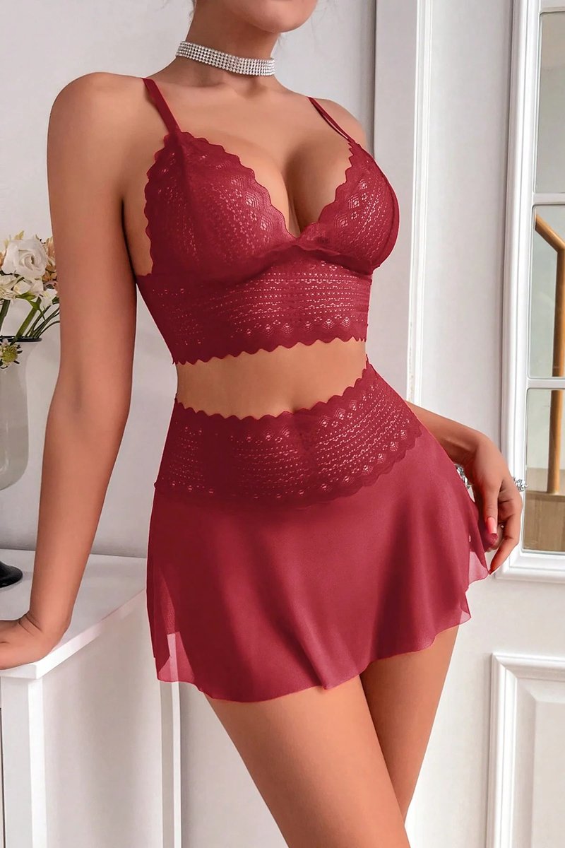 Bordeaux Sexy Bustier Set voor Dames maat S/M en L/XL