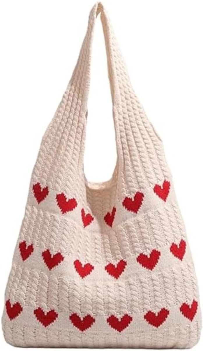 strandtas dames groot - gehaakt - hartvormig design - ideaal voor strand en reizen - ShopVlot