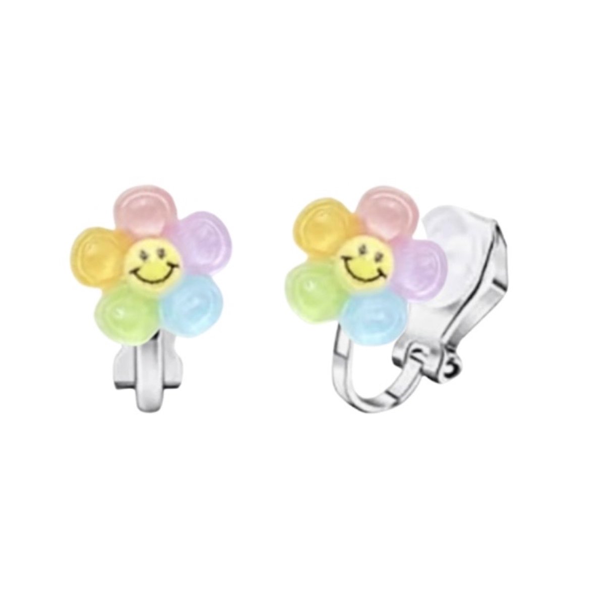 Klem oorbellen Regenboog bloem- kinderen-Zilverkleur-geen gaatje- Charme Bijoux