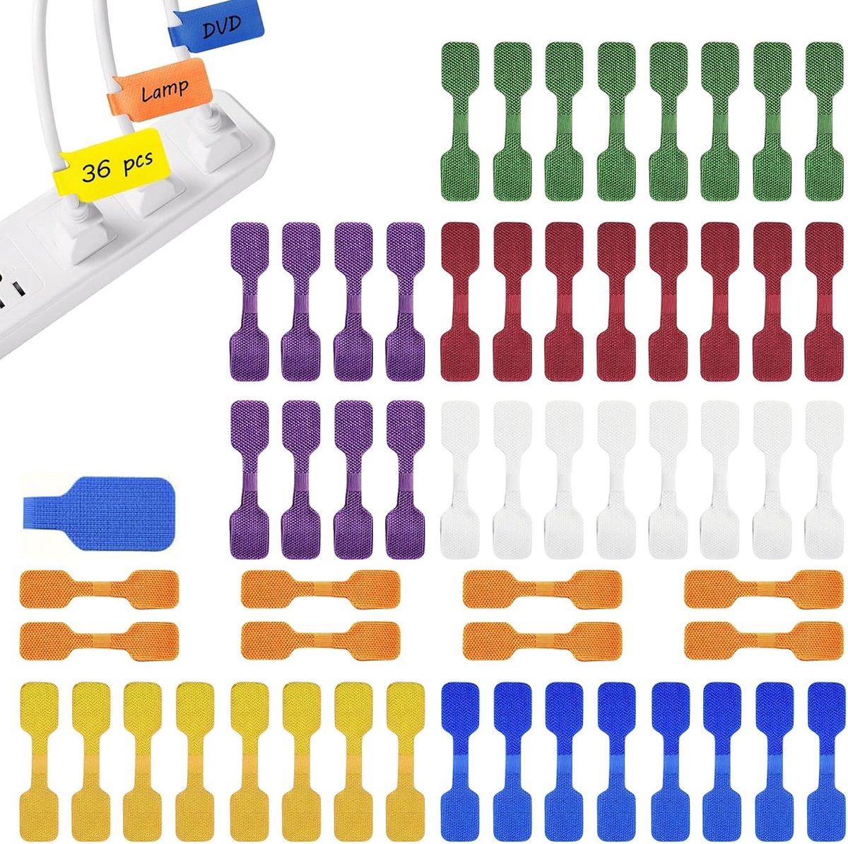 Kabellabels 56 stuks - meerkleurig nylon - beschrijfbaar en herbruikbaar - voor kabelbeheer - ShopVlot