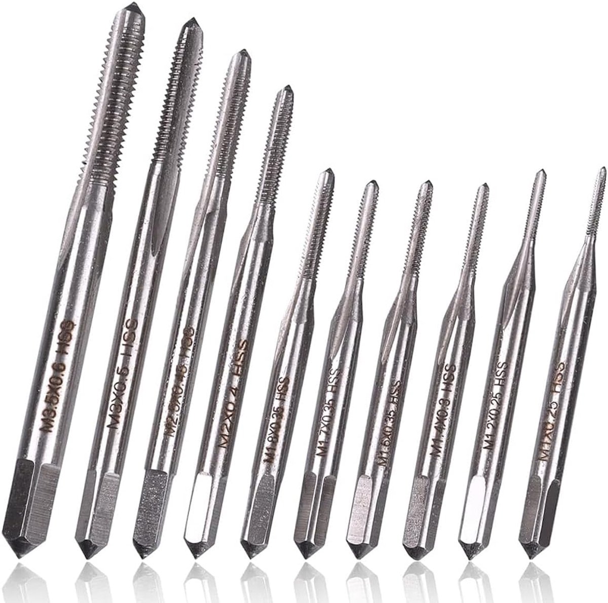 Machine Hand Tap M1-M3.5, 10-Piece HSS Thread Cutter Set, Metric Threading Tool, M1, M1.2, M1.4, M1.6, M1.7, M1.8, M2 - ShopVlot