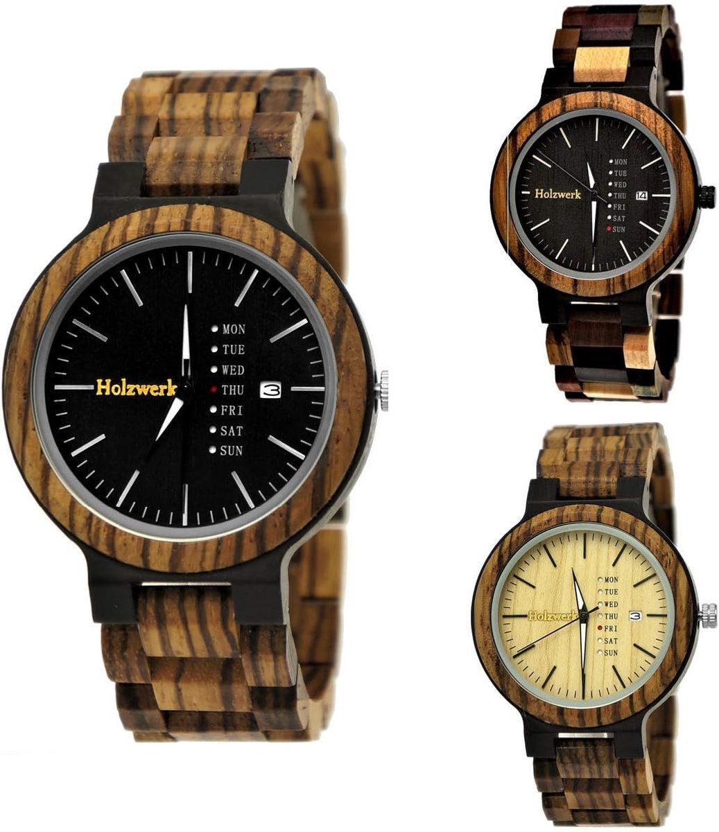 Holzwerk Germany Handmade Matrix Men's Watch, Eco-Natural Wooden Watch, Wooden Bracelet Watch, Brown, Black, Zebra - ShopVlot
