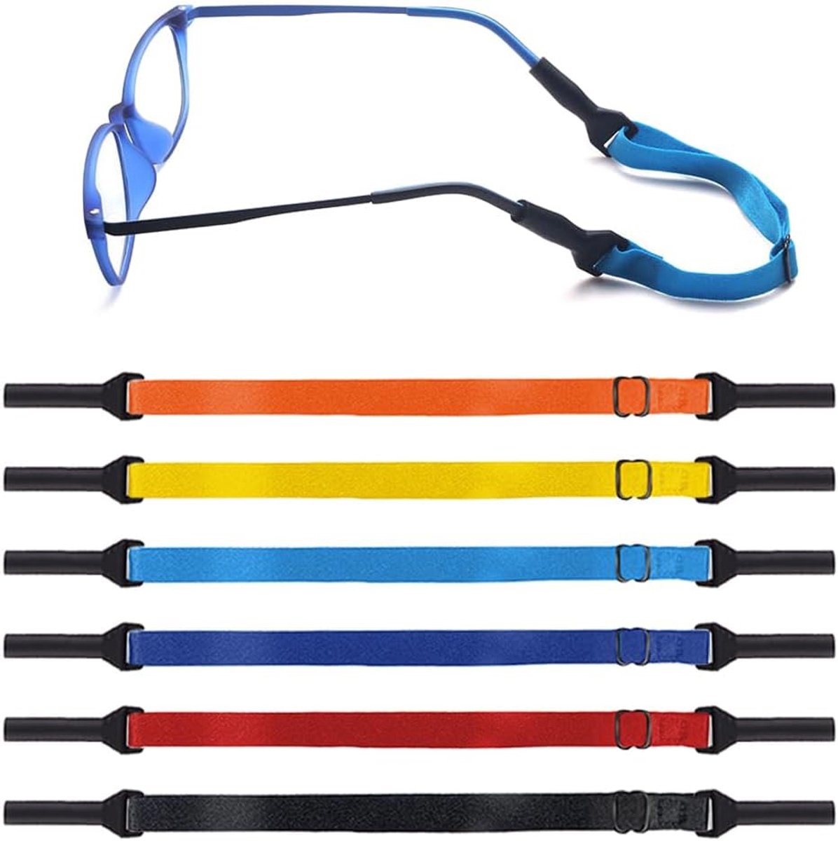 6 Pcs Adjustable Glasses Strap, Neck Cord Glasses Holder Colorful Elastic Sunglasses Strap Non-Slip Sports Glasses - ShopVlot