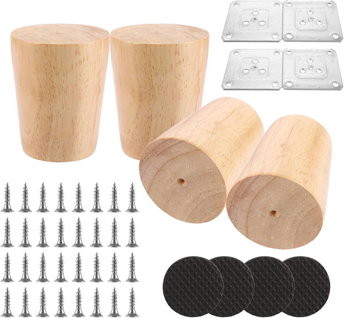 JMIATRY 4 Pieces Wood Furniture Legs 6cm, Wooden Furniture Legs with Mounting Plates and Screws, Legs for Furniture - ShopVlot