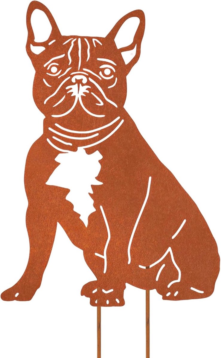 French Bulldog Garden Ground Spike Rusting Metal Pole Outdoor Garden Decor Dog Rust Decoration Garden Decoration - ShopVlot