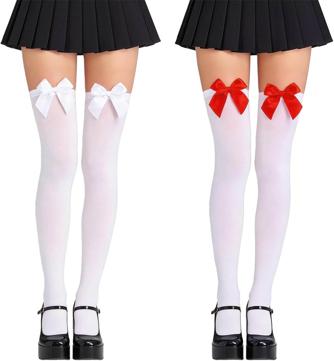 Women's high socks with bow, stockings with white bow - ShopVlot
