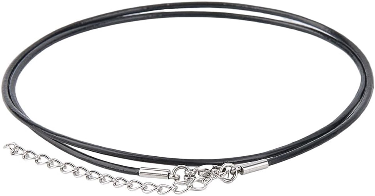 10 black genuine leather cord chains, 1.5 mm, genuine leather chain, thin and round, 46 cm, with silver clasps - ShopVlot