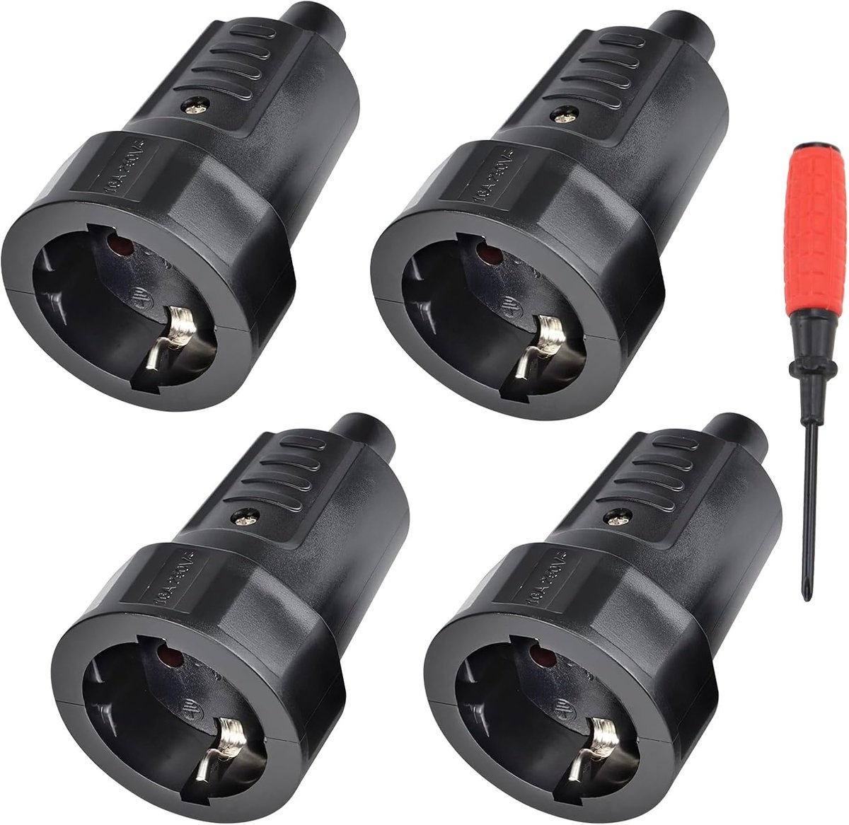 CHEVVY Schuko Coupling, 4 x Rubber Couplings, 250 V, with Strain Relief, 16 A, Shatterproof, Grounded Coupling, IP44 - ShopVlot