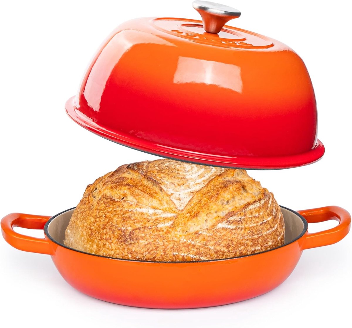 Enameled Cast Iron Dutch Oven – Bread Pan for Sourdough Bread – Cast Iron Pan – Black, 5.7L, 22cm – by Nuovva - ShopVlot