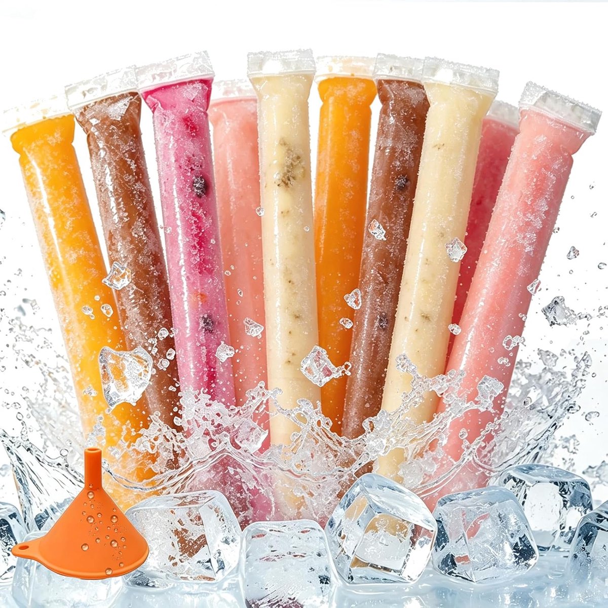 150pcs Popsicle Palette Bags, Ice Bags, Ice Bags, Ice Bags Bag with a Funnel for Yogurt, Ice Cream, DIY Yogurt, Juice - ShopVlot