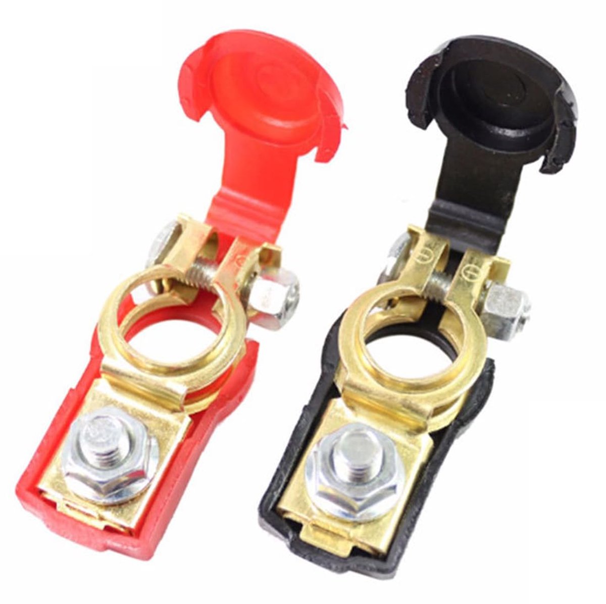Pack of 2 Quick Release Battery Connectors for Car, Truck, Boat, Positive and Negative Terminals with Plastic Lid Red - ShopVlot