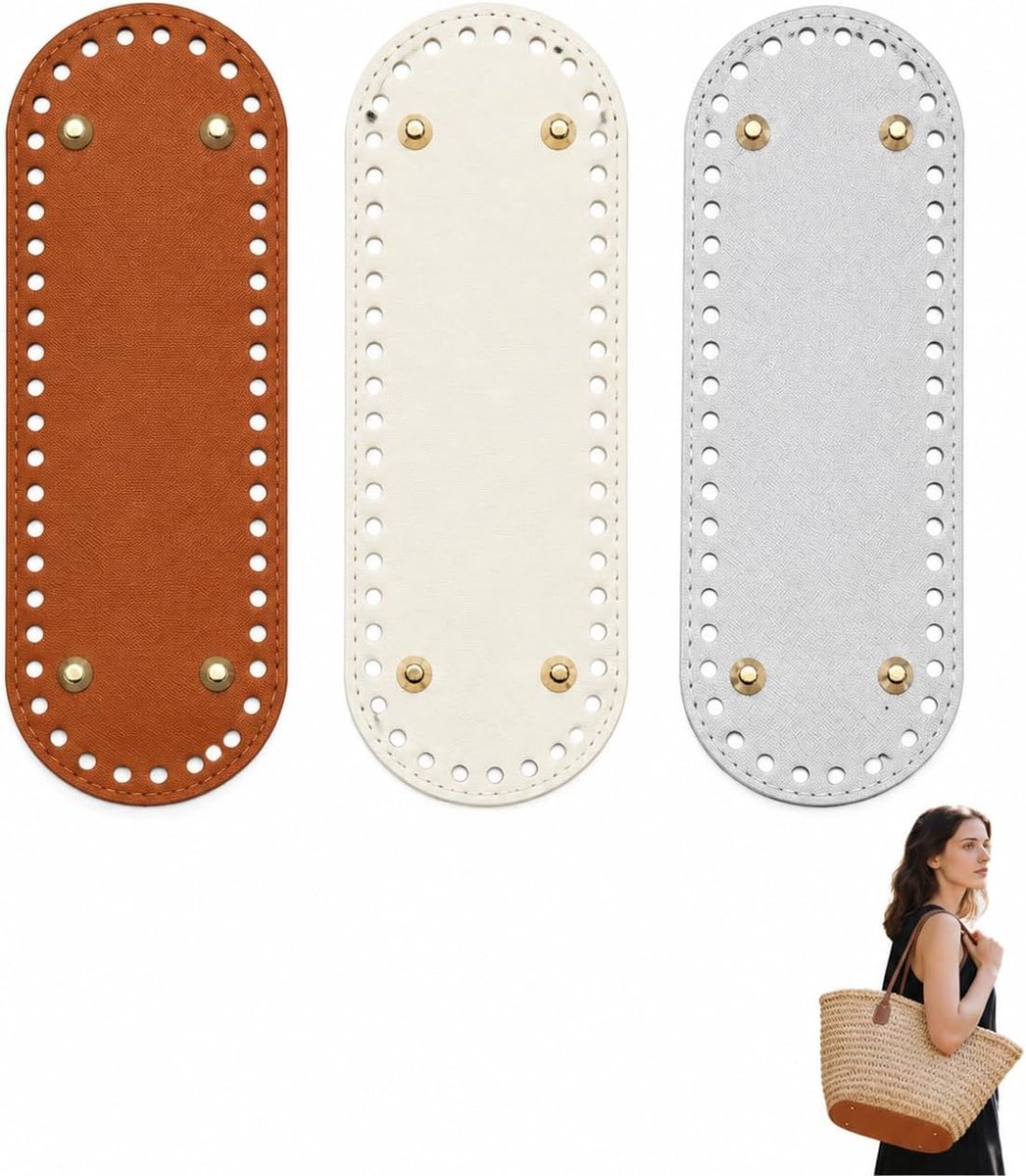 Zakbodem om te haken, set van 3, 22 x 10 cm, 3 kleuren, vormvaste weefbasis voor doe-het-zelf tassen, geoptimaliseerde - ShopVlot