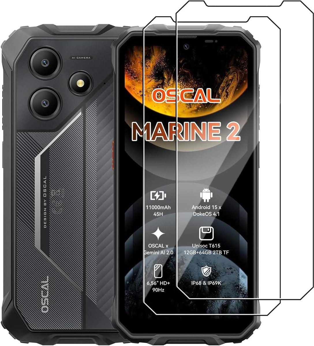 Pack of 2 Tempered Glass for Oscal Marine 2, 9H Hardness, HD Screen Protector, Scratch-Resistant, Anti-Fingerprint - ShopVlot