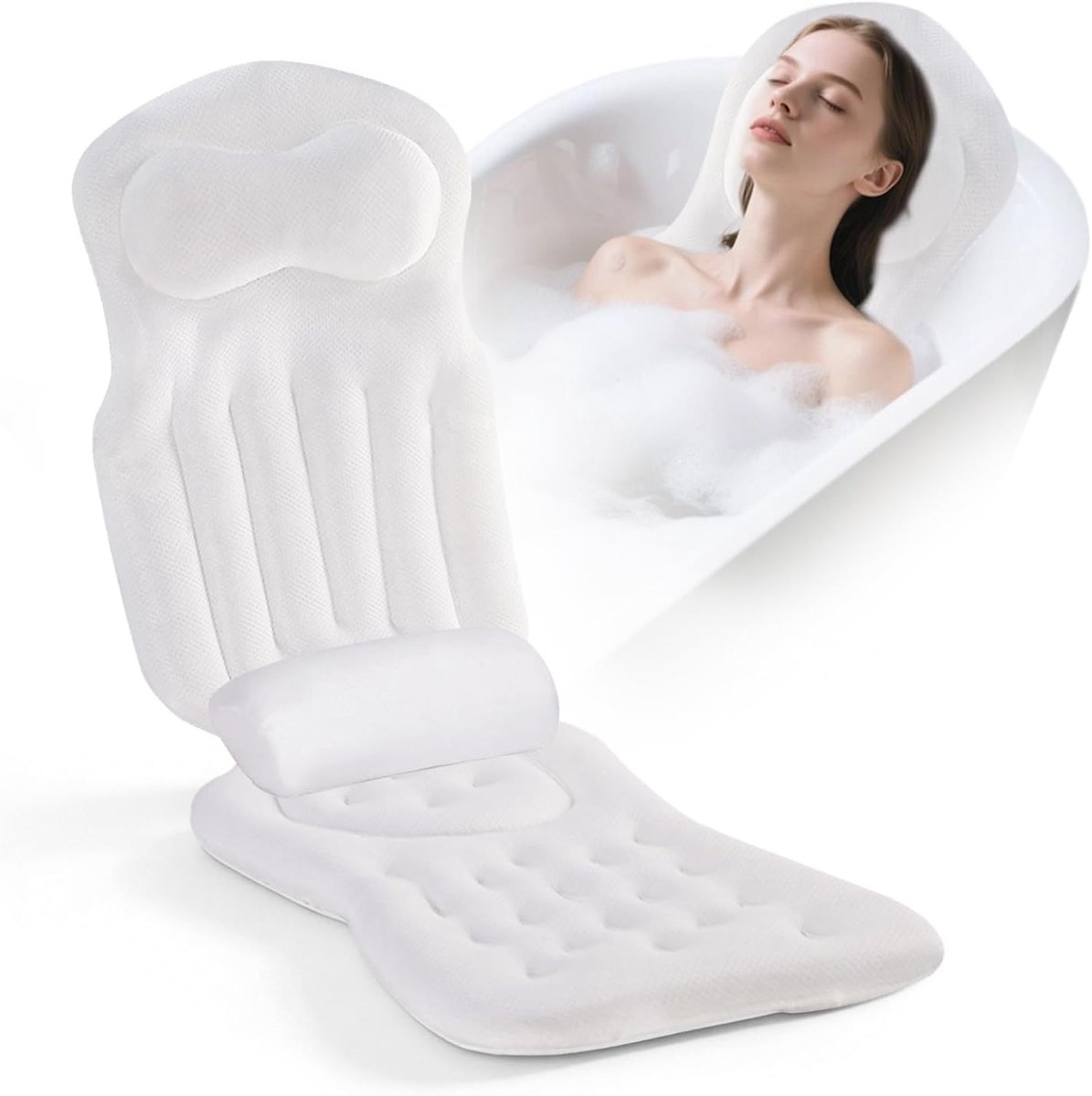 Bath Pillow, Full Body Bath Pillow, Bath Pillow for Bathtub with 192 Suction Cups, 4D Soft Bath Pillow, 133 x 40 cm - ShopVlot