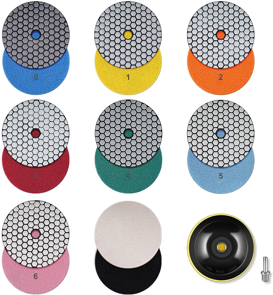 Set of 9 dry diamond discs for polishing 125 mm - Granules: 50, #100, #200, #400, #800, #1500 and #3000 - ShopVlot