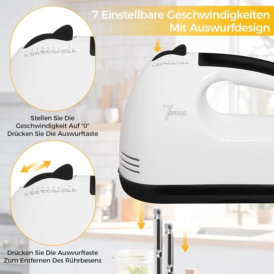 7-stage mixer electric whisk with 5 stainless steel - ShopVlot — afbeelding 3
