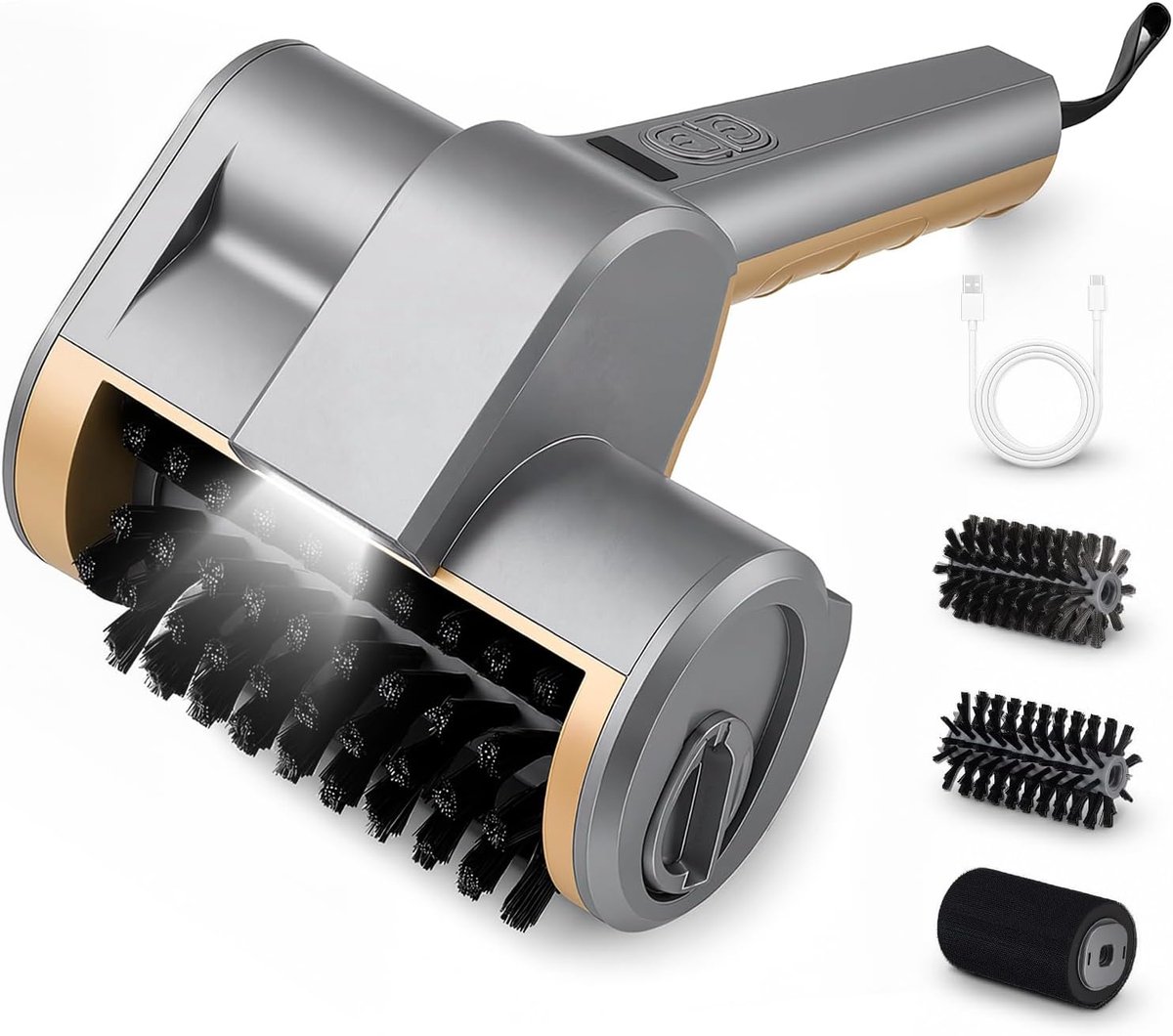 Electric Grill Brush, Cordless BBQ Cleaner, IPX6 Waterproof Brushless Motor with LED Light & Guard, 3 Replaceable - ShopVlot