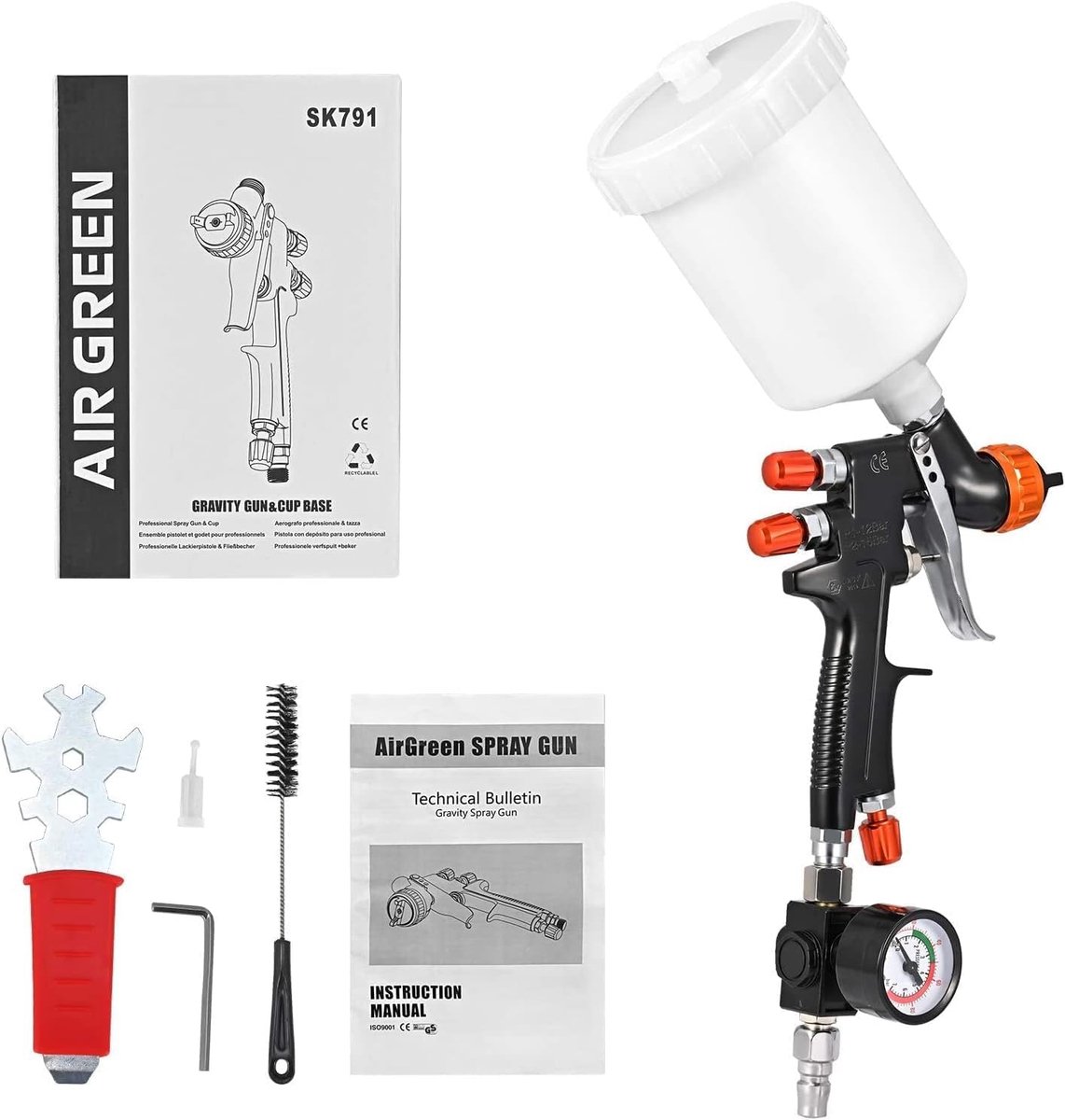 HVLP Spray Gun Airbrush Mini Professional Spray Gun with 0.3 cm Spray Nozzle Set Spray Gun with Gravity Supply 600cc - ShopVlot