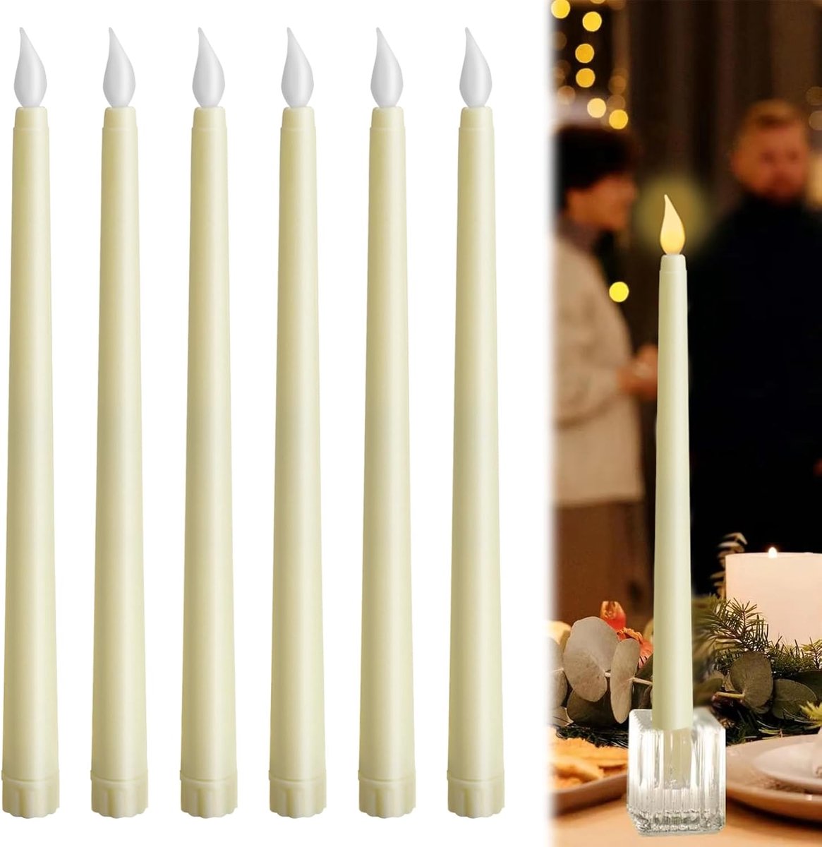 6 x LED Candles Flickering Flame Electric Candles Ivory for Christmas Decoration Room Decoration Wedding Party - ShopVlot