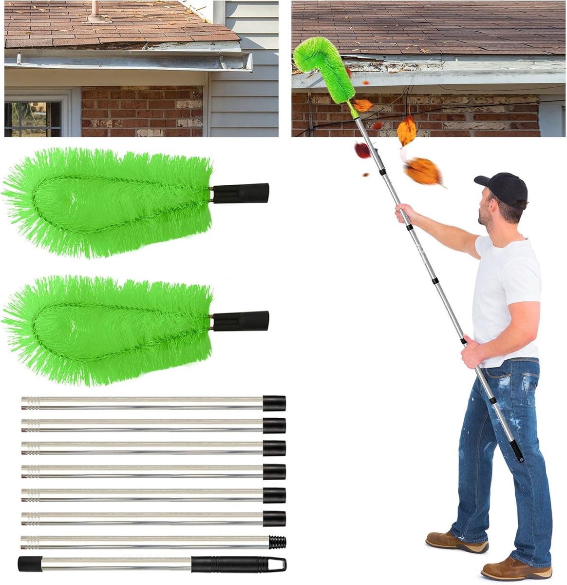 Extendable Gutter Cleaning Tool,310cm / 10.1ft Roof Gutter Cleaner Washer,Telescope egeland Gutter Brush & Pole Roof - ShopVlot