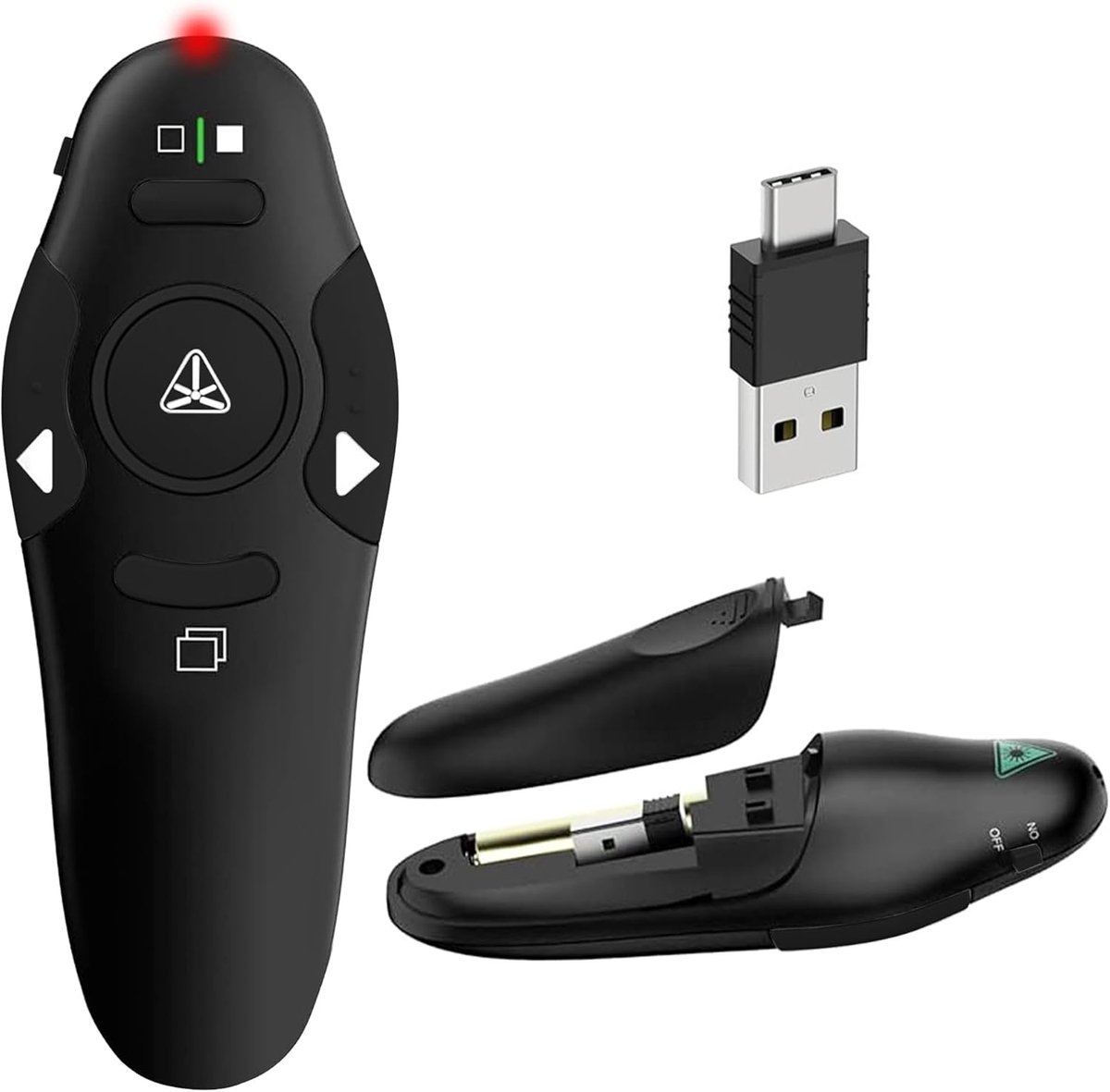 Draadloze PowerPoint Afstandsbediening USB-A en Type-C, 2,4 GHz, Rode Laser 100 m, Plug & Play, voor PC, Mac en Beamer - ShopVlot
