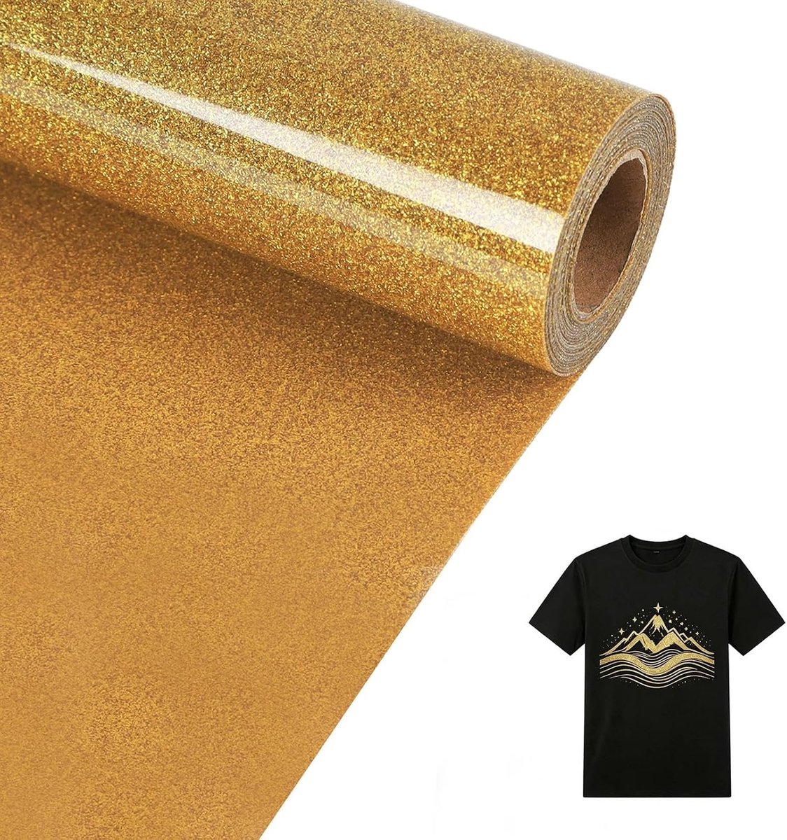Flexfolie voor plottertextiel, 30,5 × 100 cm, glitterfolie, op maat te snijden, goudkleurige plotterfolie voor - ShopVlot