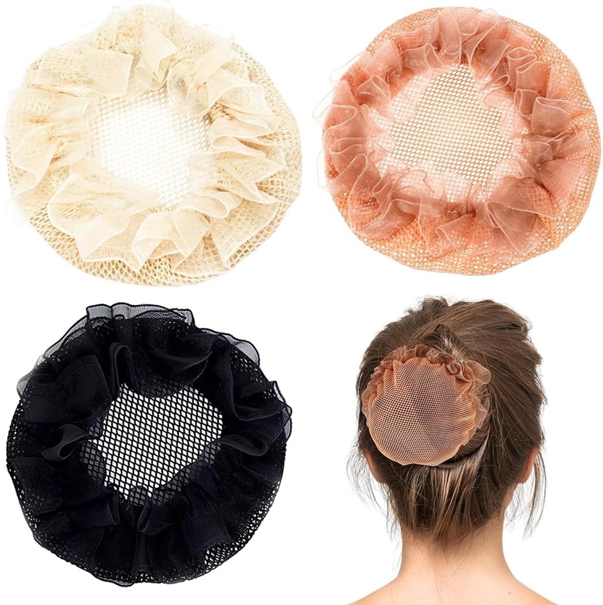 6 haarnetjes en haarknoophouders, danshaarnetten, balletaccessoires voor gymnastiek, optredens en verjaardagsfeesten - ShopVlot