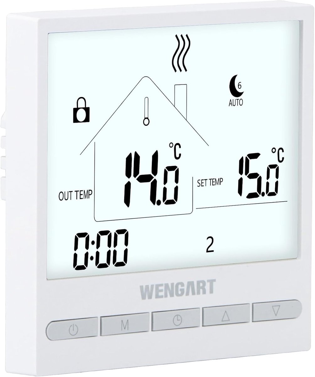 Wengart WiFi Thermostat Underfloor Heating WG376 AC 230V 3A 2.4GHz WiFi Works with Water/Underfloor Heating Compatible - ShopVlot