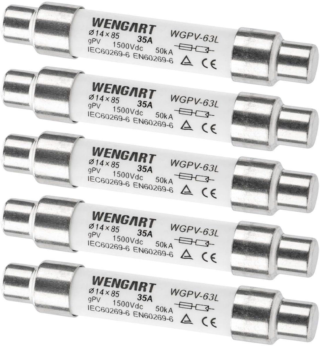 Wengart PV Fuse WGPV-63L, 5 pieces, 50 KA, DC1500 V, 14 x 85 mm, for use in photovoltaics, solar installations and - ShopVlot