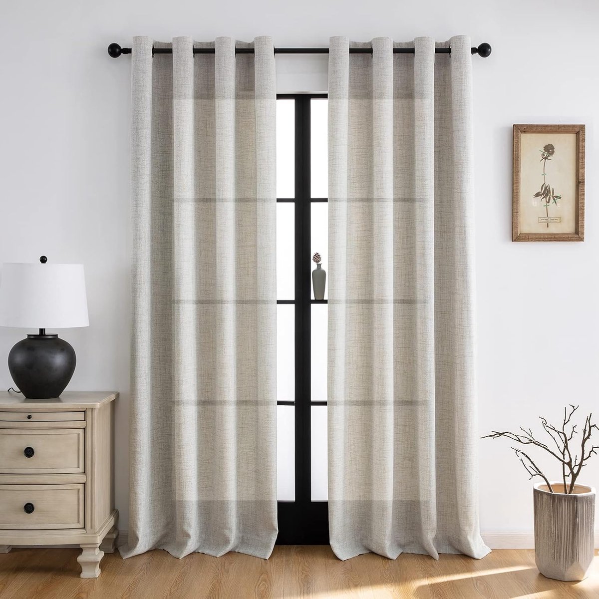 Melodieux Curtains with Eyelets, Natural Linen Look Semi-Free, Set of 2, 260 x 140 cm - ShopVlot