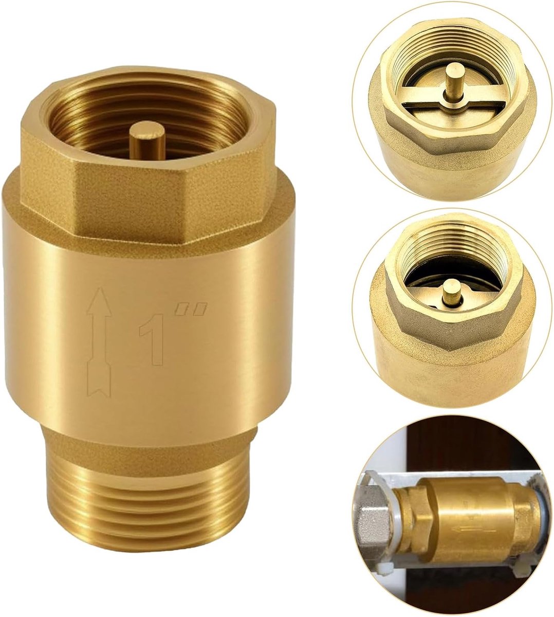 1 inch messing terugslagventiel, roestbescherming en waterdichte terugslagklep AG naar IG, 1 inch terugloopventiel - ShopVlot