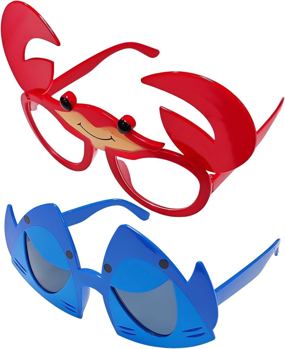 2pcs Glasses, Crab and Shark Pattern Fun Glasses, Hawaiian Novelty Style Sunglasses, Suitable for Beach Holidays - ShopVlot