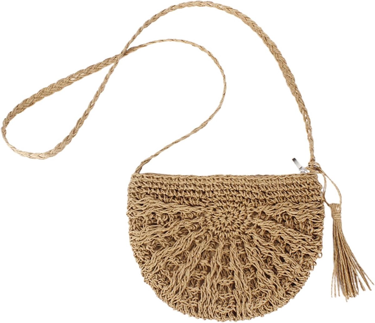 1 Woven Crossbody Bag, Beach Crossbody Bag, Clothing Accessories, Women's Shoulder Bag, Bohemian Shoulder Bag., Camel - ShopVlot