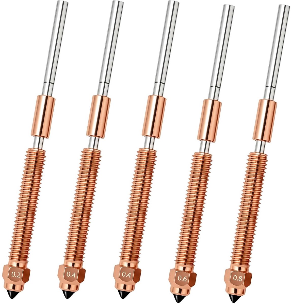 5-delige hogetemperatuurmondset, snelwisselmondset, compatibel met K1C/Ender 3 V3 3D-printers (0,2/0,4/0,6/0,8 mm) - ShopVlot
