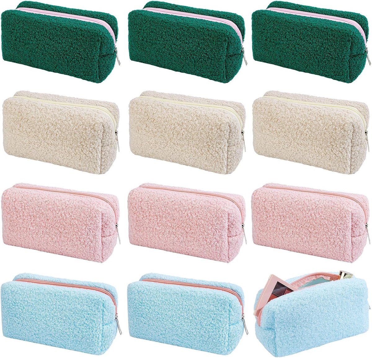16 stuks reis-cosmeticatas voor dames, pluche cosmeticatas met ritssluiting, pluizige cosmeticatas-set met grote - ShopVlot