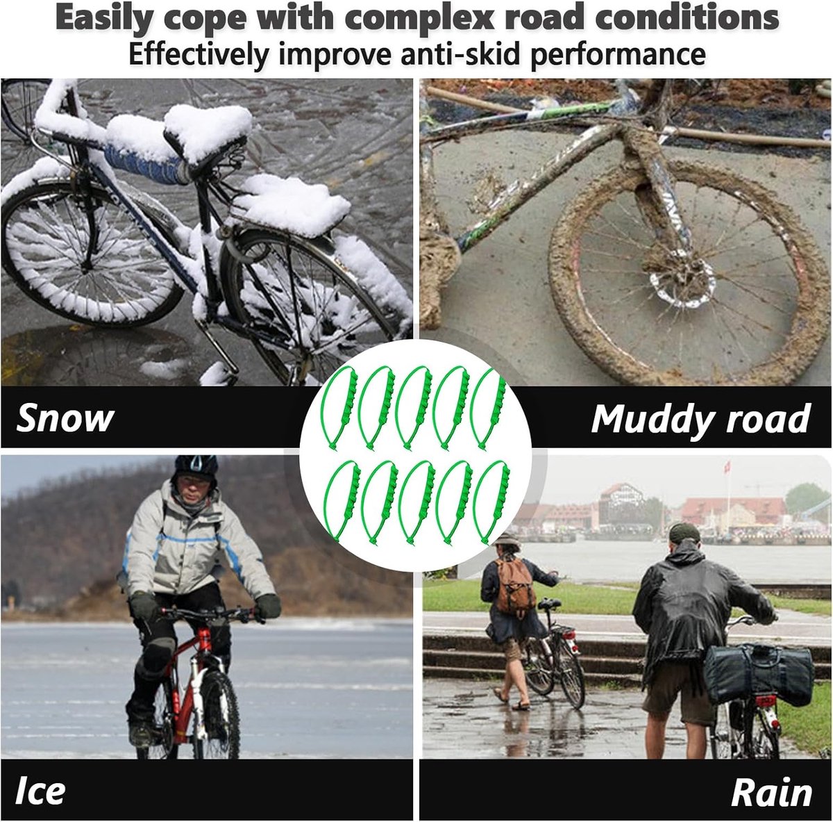 10 Pcs Motorcycle Tires Snow Chains, Bicycle Snow Chains, Snow Tire Chains, Cable Ties for Slip-Winter Snow Tires - ShopVlot